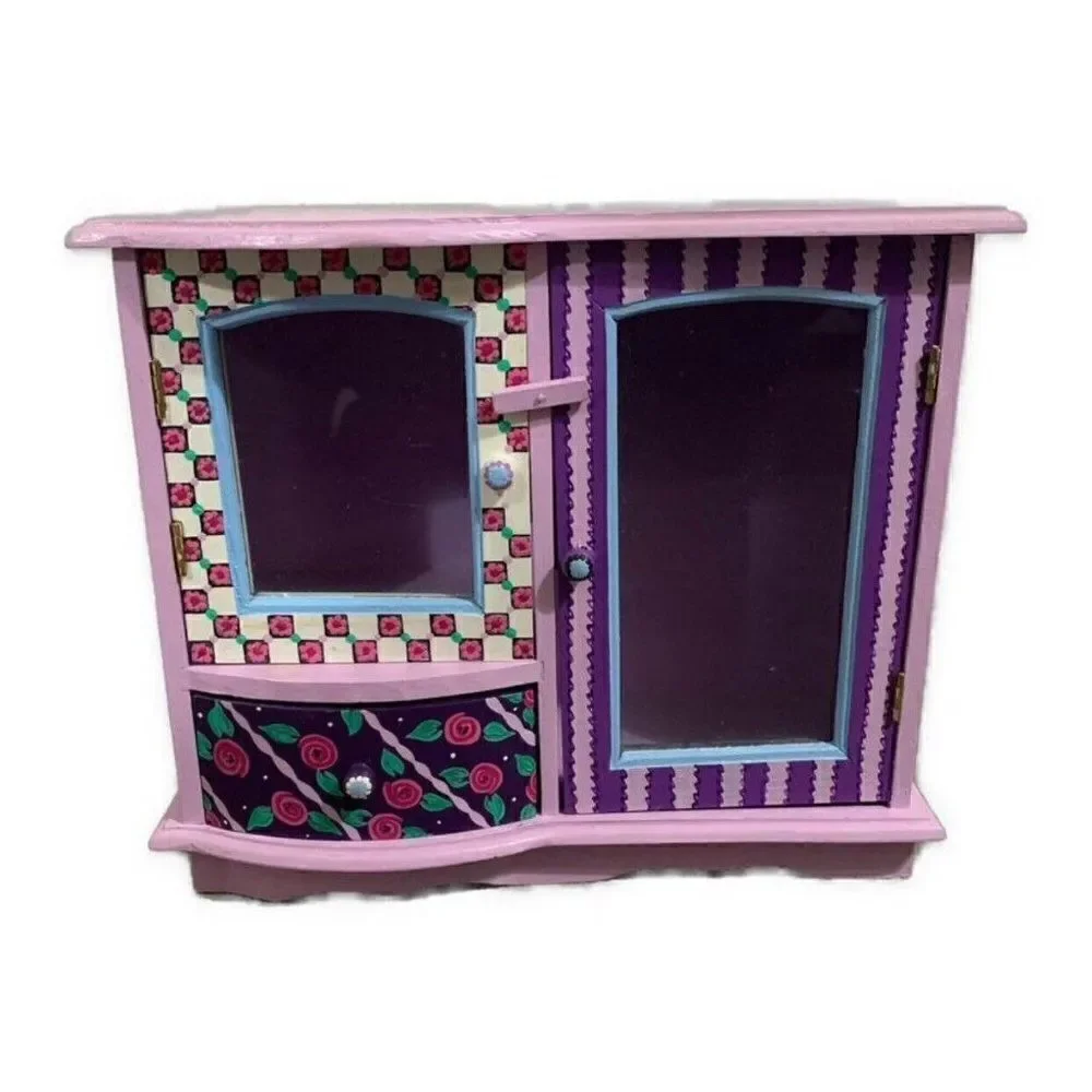 Girls Purple White Floral Hand Painted Jewelry Armoire Wood